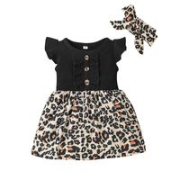 Summer Little Girl Flying Sleeve Dress Leopard Print Stitching Dress sku image 1