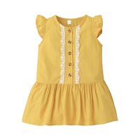 Girls Summer Flying Sleeve Dress Casual Baby Yellow Splicing Dress sku image 1