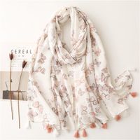 Fashion Scarf Color Butterfly Sprinkle Gold Pink Tassel Scarf Shawl sku image 1