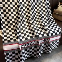 Korean Black And White Checkerboard Striped Letters Simulation Silk Scarf Warm Shawl sku image 1