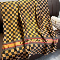 Korean Black And White Checkerboard Striped Letters Simulation Silk Scarf Warm Shawl sku image 2