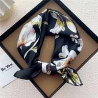 Fashion Squares Silk Scarves Flower Printing Simple Scarf sku image 1