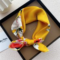 Fashion Squares Silk Scarves Flower Printing Simple Scarf sku image 4