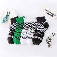 New Color Matching Green Black And White Plaid Spring And Summer Short Socks sku image 2