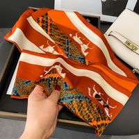 Printemps Et Automne Mince Rétro Couture Cheval Orange Simulation Soie Satin Longue Écharpe En Soie sku image 1
