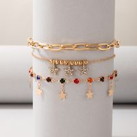 New Jewelry Popular Fashion Alloy Diamond Chain Five-pointed Star Three-layer Anklet main image 5