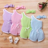 Fashion Summer Solid Color One-shoulder Romper Shorts Baby Simple Suit main image 2