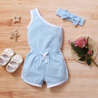 Fashion Summer Solid Color One-shoulder Romper Shorts Baby Simple Suit main image 3