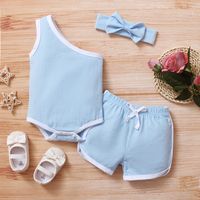 Fashion Summer Solid Color One-shoulder Romper Shorts Baby Simple Suit main image 4