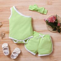 Fashion Summer Solid Color One-shoulder Romper Shorts Baby Simple Suit sku image 2