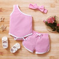 Fashion Summer Solid Color One-shoulder Romper Shorts Baby Simple Suit sku image 5