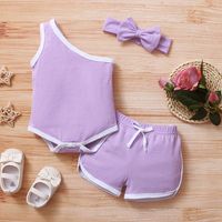Fashion Summer Solid Color One-shoulder Romper Shorts Baby Simple Suit sku image 13