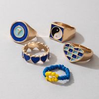 Fashion Contrast Color Heart Rice Bead Color Oil Drop Ring Set main image 3