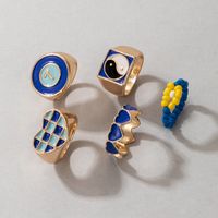 Fashion Contrast Color Heart Rice Bead Color Oil Drop Ring Set sku image 2