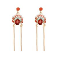 Ethnic Peking Opera Crystal Inlaid Pearl Drop Earrings Wholesale main image 7