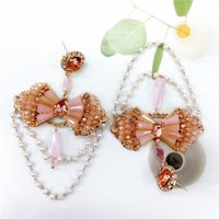 Vintage Exaggerated Bow Shaped Crystal Pearl Tassel Chain Earrings main image 5