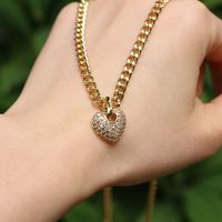 Fashion Copper Micro-set Zircon Peach Heart Pendant Gold Necklace main image 4