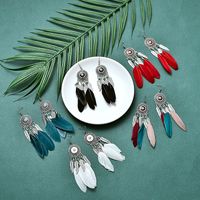 Vintage Geometric Round Alloy Long Feather Leaves Tassel Earrings Wholesale main image 5