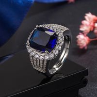 Fashion Sapphire Four-claw Full Diamond Zircon Emerald Copper Ring main image 4