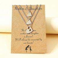 New Stainless Steel Hollow Heart-shaped Mother's Day Parent-child Card Necklace 3-piece Set main image 3
