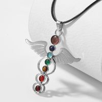 Exaggerated Geometric Natural Stone Angel Wings Necklace Female main image 4