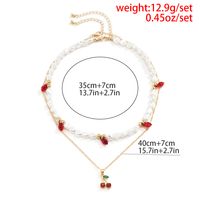 Retro Double-layer Imitation Pearl Braided Simple Water Drop Cherry Pendant Necklace main image 5