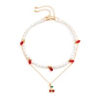 Retro Double-layer Imitation Pearl Braided Simple Water Drop Cherry Pendant Necklace main image 6