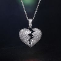 Fashion Broken Heart Pendant Full Of Diamonds Copper Zircon Heart Necklace main image 4