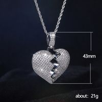 Fashion Broken Heart Pendant Full Of Diamonds Copper Zircon Heart Necklace main image 5