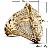 Retro Gold Shield Jesus Ring Creative Men's Alloy Diamond Ring main image 3