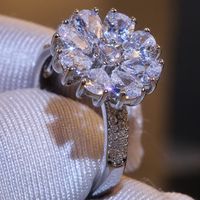 Fashion Flowers Blooming Zircon Female Ring Copper Hand Jewelry main image 4