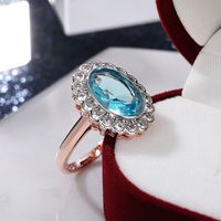 Fashion New Color Separation Copper-plated Two-color Inlaid Oval Zircon Ring main image 4