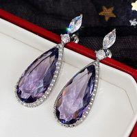 Boucles D&#39;oreilles Longues En Cuivre De Couleur Contrastée De Zircon Violet Micro-set D&#39;eau Classique En Gros main image 5