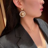 Fashion Round Geometric Exaggerated Full Rhinestone Pearl Earrings Wholesale main image 5
