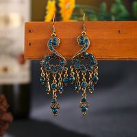 1 Pair Ethnic Style Semicircle Tassel Alloy Plating Inlay Artificial Diamond Women's Drop Earrings sku image 9