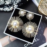 European And American Cross-border Popular Fashion Pearl Earrings Round Metal Hollow Flower Earrings Female Catwalk Style Earrings main image 6