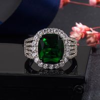 Fashion Sapphire Four-claw Full Diamond Zircon Emerald Copper Ring sku image 2