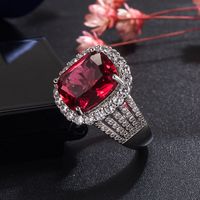 Fashion Sapphire Four-claw Full Diamond Zircon Emerald Copper Ring sku image 3