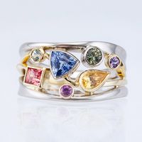 Multicolor Geometric Pattern Ladies Set With Zircon Wave Line Copper Ring Wholesale sku image 1