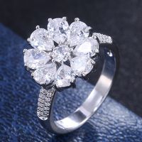 Fashion Flowers Blooming Zircon Female Ring Copper Hand Jewelry sku image 1