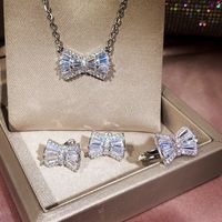 Simple Bow Three-piece Platinum-plated Zircon Suit Women's Jewelry Wholesale sku image 5