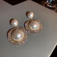 Fashion Round Geometric Exaggerated Full Rhinestone Pearl Earrings Wholesale sku image 1