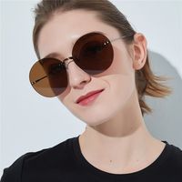 Korea Frameless Metal Big-frame Glasses Round Frame Anti-ultraviolet Round Sunglasses Wholesale Nihaojewelry sku image 1