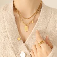 Stainless Steel  Geometric Chain Metal Round Double Women's Necklace sku image 1