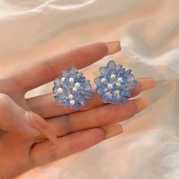 Fashion Acrylic Klein Blue Camellia Pearl Stud Earrings Wholesale main image 5