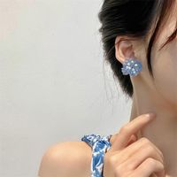 Fashion Acrylic Klein Blue Camellia Pearl Stud Earrings Wholesale main image 7