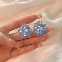 Fashion Acrylic Klein Blue Camellia Pearl Stud Earrings Wholesale sku image 1