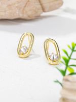 Simple Geometric Inlaid Zircon Copper Oval Simple Earrings main image 1