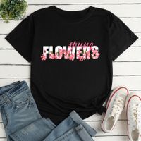 Fashion Flower Letter Print Ladies Loose Casual T-shirt main image 1
