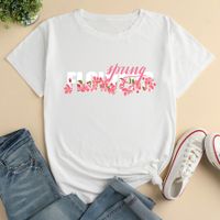 T-shirt Décontracté Ample Pour Dames À Imprimé De Lettres De Fleurs À La Mode main image 3